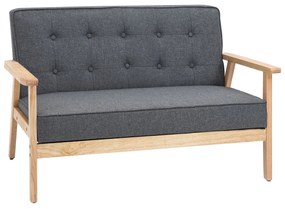 Sofá de 2 Lugares com Encosto e Almofadas Acolchoados Pés de Madeira Antiderrapantes para Sala de estar Dormitório Oficina 114x61x71 cm Cinza