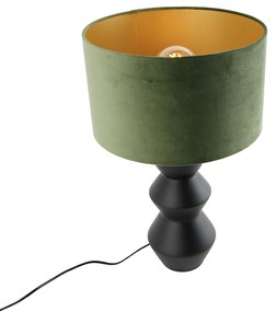 Candeeiro de mesa design com cúpula aveludada preta, verde com dourado 35cm - Alisia Design