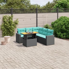 vidaXL 6 pcs conjunto de sofás p/ jardim c/ almofadões vime PE preto