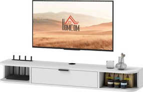 Móvel de TV suspenso, móvel para televisores até 50 polegadas, com gaveta rebatível e 2 prateleiras, 120 x 24 x 16 cm, branco