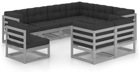 vidaXL 9pcs conjunto lounge de jardim c/ almofadões pinho maciço cinza