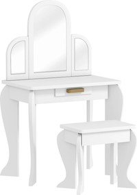 HOMCOM Toucador para Crianças com Espelho e Banco Toucador de Maquilhagem para Crianças de 3 a 6 Anos 52x32x85 cm Branco | Aosom Portugal