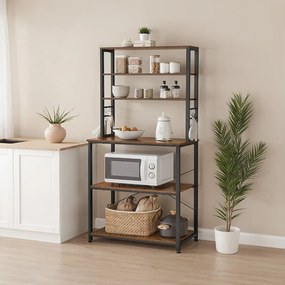 Armário de cozinha com estante para micro-ondas 40 x 80 x 167 cm castanho vintage-preto 