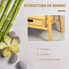 HOMCOM Banco Sapateiro Moderno Móvel de Entrada de Bambú com Assento Acolchoado e Prateleira para Sapatos Entrada Corredor 90x34x44cm Cor Natural e Cinza