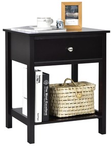 Mesa de Cabeceira "Lunel" - 48 x 40 x 58 cm - Preto | Com Gaveta e Pra