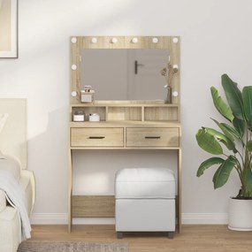 Mesa de Maquiagem vidaXL com Luzes LED Carvalho Sonoma 79x41x135 cm