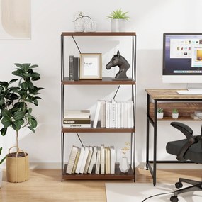 Estante multifunções de 4 níveis com estrutura metálica Estante de arrumação doméstica 61 x 105 cm Nogueira