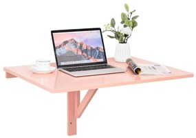 Mesa dobrável de parede flutuante para computador para pequenos espaços para estudo de quarto de cozinha 80 x 60 x 45 cm rosa