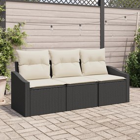 Conjunto de Jantar de Jardim em 3 Peças com Almofadas Preto Rattan