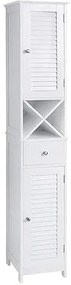 Armário de chão VASAGLE, armário alto para banheiro com portas de veneziana, gaveta e suporte removível em formato de X, 32 x 30 x 170 cm, estilo escandinavo, branco BBC69WT