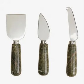 Conjunto De 3 Talheres Para Queijos Em Mármore E Aço Calven Mármore Verde Forest - Sklum