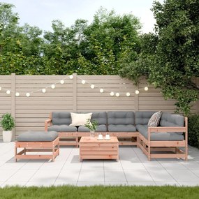 8 pcs conj. lounge jardim c/ almofadões madeira douglas maciça