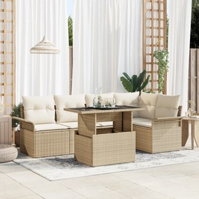 vidaXL Conjunto de Sofás de Jardim de 6 Peças com Almofadas Bege de Vime