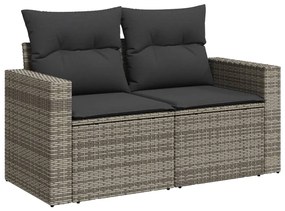 14 pcs conjunto sofás p/ jardim c/ almofadões vime PE cinzento
