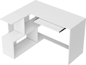 HOMCOM Secretária de Canto, 120 x 100 x 76 cm, Secretária em L para Computador com Bandeja para Teclado, 4 Compartimentos Abertos, Branco | Aosom Portugal