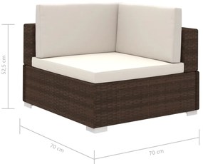12 pcs conjunto lounge jardim c/ almofadões vime PE castanho