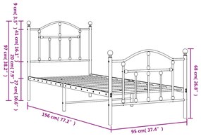 Estrutura de cama com cabeceira e pés 90x190 cm metal preto