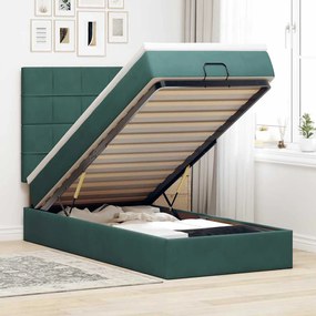 Estrutura de cama otomana vidaXL com colchões verde escuro Veludo