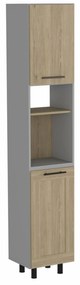Armário despensa de cozinha alta Hasselt com dois armários de armazenamento e prateleiras internas, 208,4 cm a x 13,75 cm p x 15,75 cm L, cinza/rovere