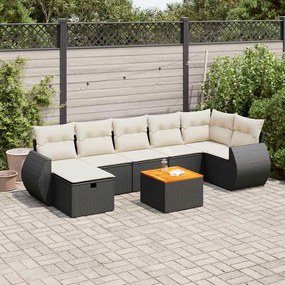 8 pcs conjunto sofás de jardim com almofadões vime PE preto