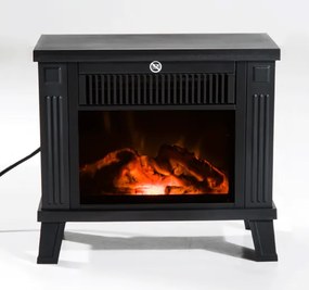 Lareira Eléctrica tipo aquecedor com ilusão de lenha arder 600W/1200W – Preto - 34.5x17x31cm