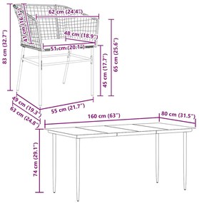 Conjunto de jantar jardim 7 peças almofadas vidro vime PE preto