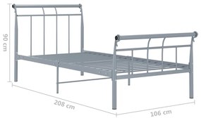 Estrutura de cama 100x200 cm metal cinzento