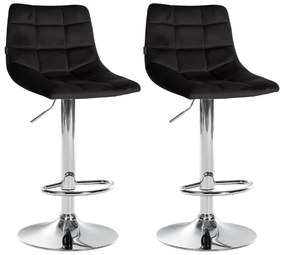 Conjunto de 2 bancos de bar Jerry em veludo com estrutura cromada 87-108,5 x 43 x 46,5 cm Preto