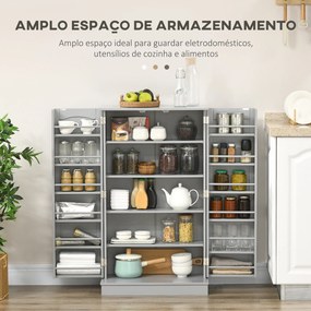 Armário de Cozinha Armário Despensa Cozinha com 2 Portas e 16 Prateleiras Armário Moderno 60x30x104 cm Cinzento