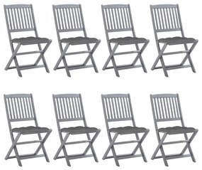 vidaXL Cadeiras de exterior dobráveis 8pcs c/ almofadões acácia maciça