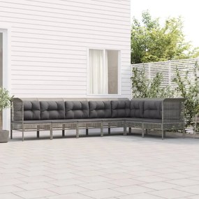 7 pcs conjunto lounge de jardim c/ almofadões vime PE cinzento