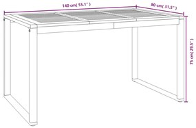Mesa jardim c/ pernas em forma de U 140x80x75 cm acácia maciça