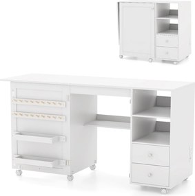 Mesa de Costura Dobrável, 88 x 50 x 78 cm, Estação de Carregamento Integrada, Branco