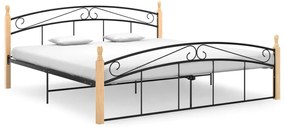 324930 vidaXL Estrutura de cama 180x200cm metal/madeira carvalho maciça preto