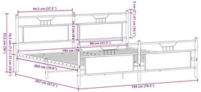 Estrutura de cama sem colchão 193x203cm metal carvalho fumado