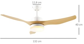 Ventoinha de Teto 20,5W Diâmetro 132cm com Luz LED Ajustável 3 Lâminas Reversíveis 6 Velocidades e Temporizador Madeira