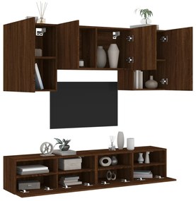 vidaXL 5pcs móveis de parede p/ TV derivados madeira carvalho castanho