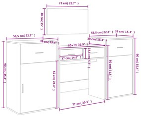 Conj. de toucador 4 pcs derivados de madeira cinzento cimento