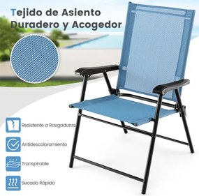 Conjunto de 4 cadeiras de jardim dobráveis e portáteis com encosto em tecido Estrutura metálica para terraço de piscina 65 x 60 x 93 cm Azul