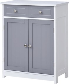 Móvel de casa de banho com 2 gavetas 60 x 30 x 75 cm, armário de duas portas e prateleira ajustável,  cinzento
