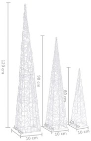 Conj. cones iluminação dec. + LED multicor acrílico 60/90/120cm