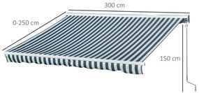 Toldo elétrico retrátil com função manual com manivela e controle remoto 300x250 cm para portas janelas verde e branco