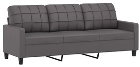 3 pcs conjunto de sofás com almofadas couro artificial cinzento