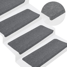 Tapetes de escada autoadesivos 15 pcs 65x28 cm cinzento