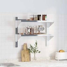 Estante parede 2 prateleiras 75x23,5x60 cm aço inoxidável prata