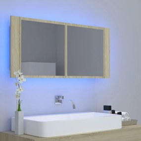 Armário espelhado casa de banho LED acrílico carvalho sonoma