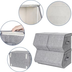 Conjunto de 3 caixas de arrumação com tampa cinzentas