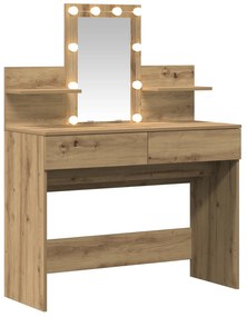 Mesa de Maquilhagem com LED Carvalho Artesanal 100x40x130 cm