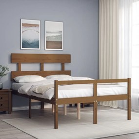 Estrutura de cama dupla pequena 4FT madeira maciça castanho-mel