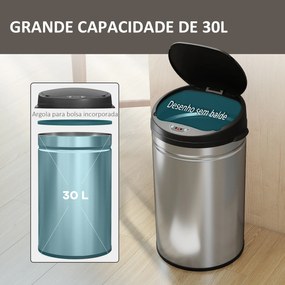 Balde de Lixo de Cozinha Automático 30 L em Aço Inoxidável Sensor Infravermelhos Fecho Automático 32x30,5x51 cm Prata